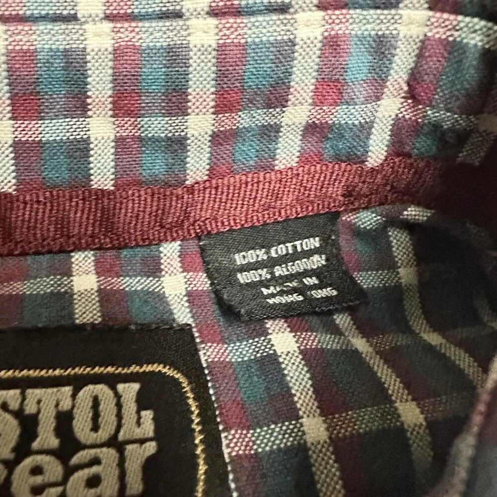 Vintage Resistol Rodeo Gear Shirt Mens Large Teal Red Plaid Western Cowboy 90s